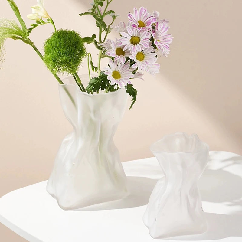 Irregular Glass Flower Vase Crystal Clear Vase Ins Style Decorative Vases for Home Office Wedding Dinner Table Party Decor