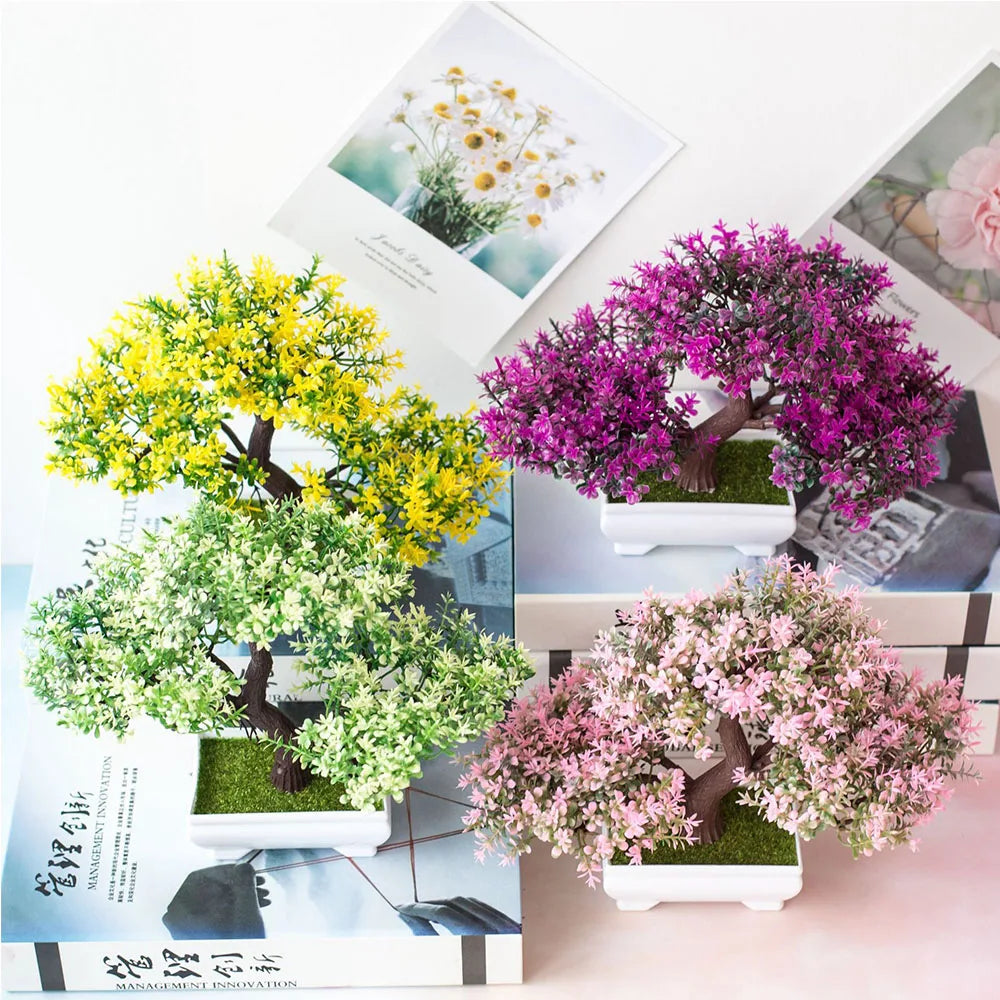 Artificial Plants Bonsai Fake Plant Flowers Potted Ornaments For Table Home Hotel Room  Decoration Garden Decor Small Tree Pot