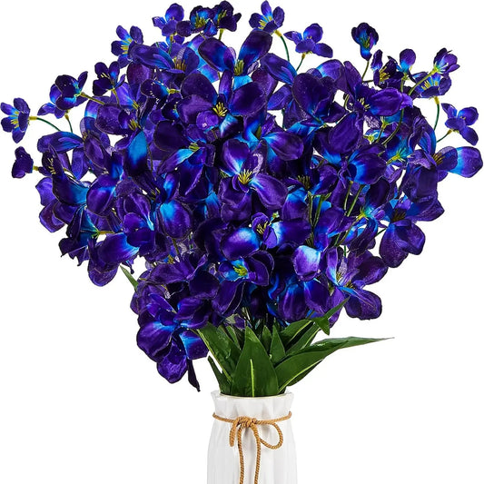 10pcs 27 Inches Artificial Purple Blue Orchid Faux Silk Flowers for Wedding Dinning Home Restaurant Decoration Bridal Bouquet