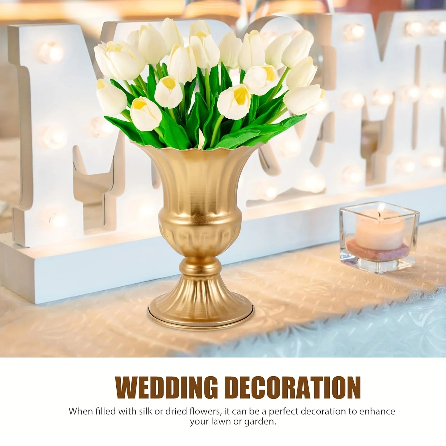 2pcs Gold Iron Flower Vase,wedding Desktop Centerpiece,metal Planter Artificial Real Flower Vase,small Horn Planter Christmas Halloween Decor