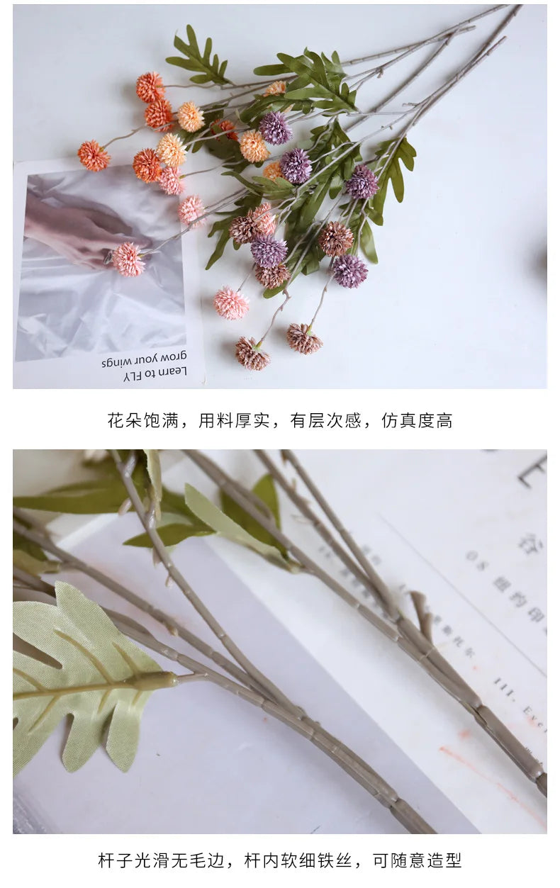 10 pcs Dandelion Artificial Flower Wedding  5 Head Fake Flowers Small Thorn Ball Home Decoration Bouquet Valentine's Day