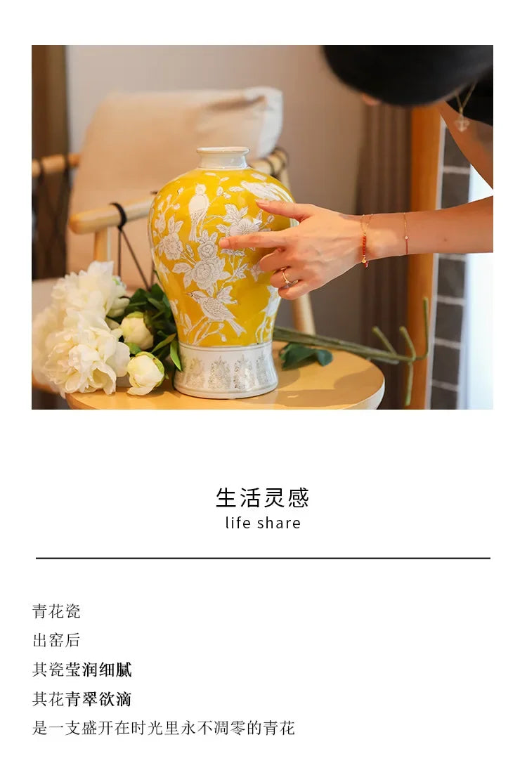 Ceramic vase advanced plum bottle blue and white porcelain living room decoration table light luxury style high-end furnishings
