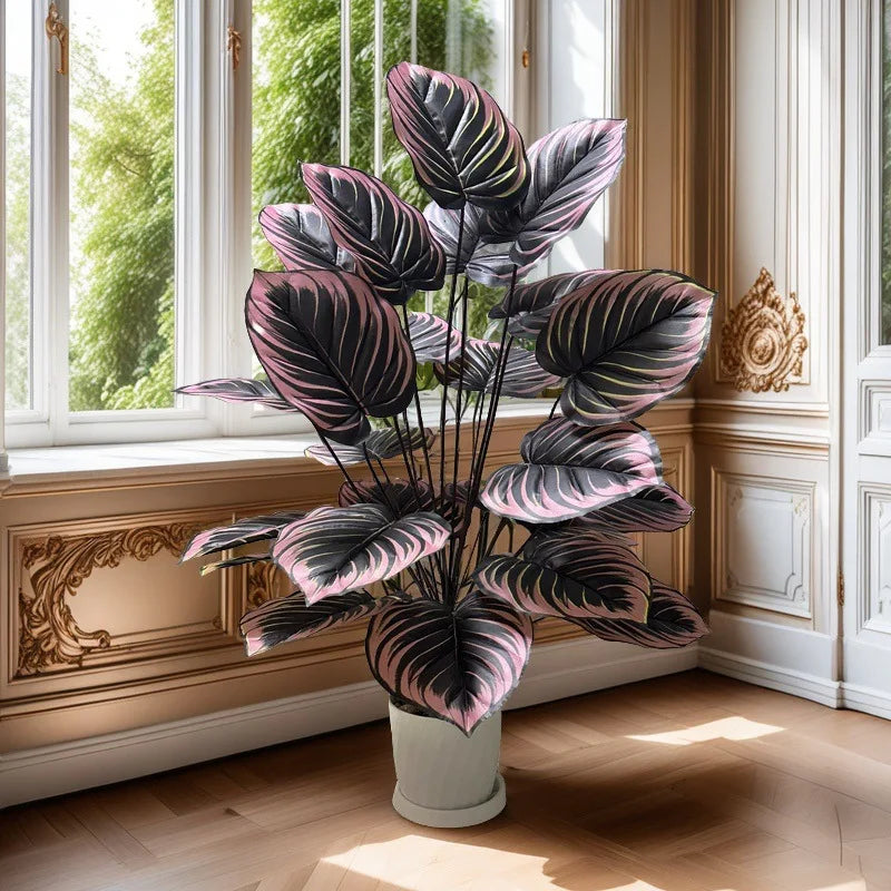 1PC Artificial Plant Violet Gradient Red Grain Leaves Simulation Dark Green Plant Bonsai Hotel Living Room Floor Decoration
