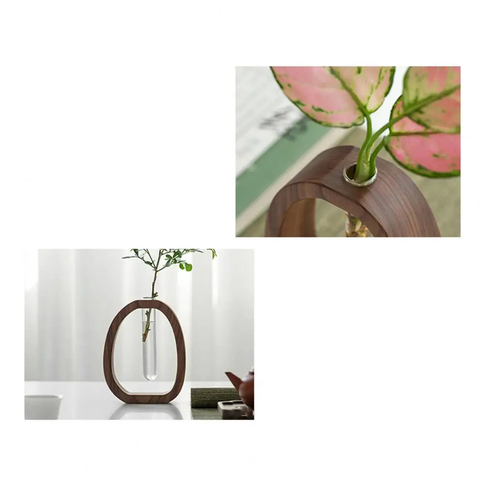 Hydroponic Plants Test Tube Vase with Wooden Stand Clear Flower Vase Table Plants Propagation Vase Home Office Desktop Decor
