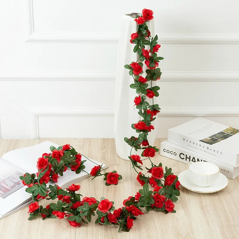 2.5m Rose Artificial Silk For Wedding Garland  Fake Plant Flowers Vine Home Room Wedding Wall Hanging Garden Arch DIY Decoration