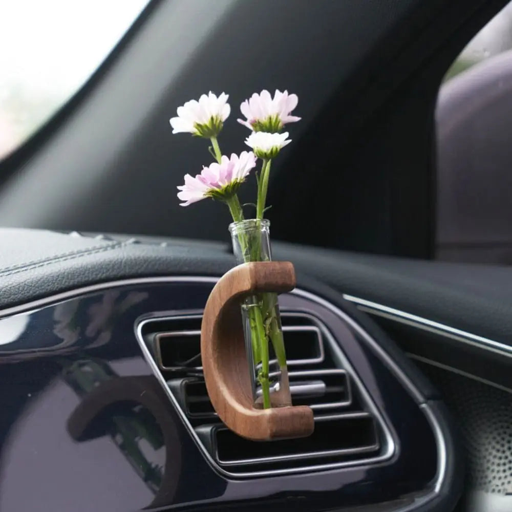 Test Tube Solid Wood Vase Mini Bonsai Vase Plant Floral Container Plant Breeding Station Mini Glass Car Flower Vase Car Decor