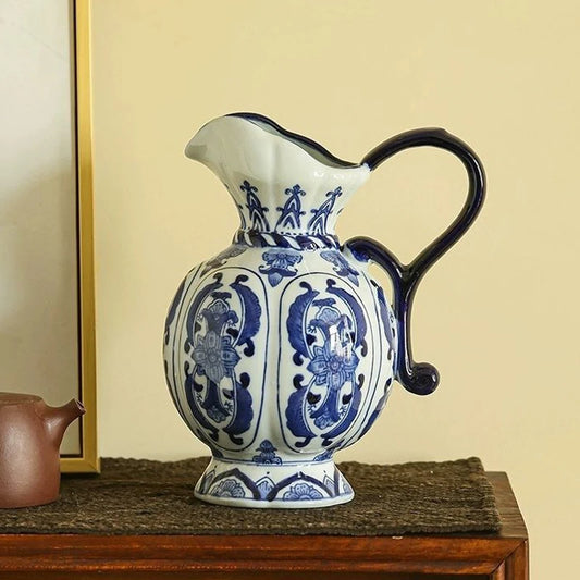 Exquisite Ceramic Vase Antique Blue White Porcelain Flower Container Living Room Home Decoration Flower Porcelain Vase Crafts
