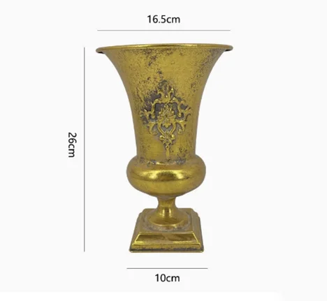European Golden Retro Iron Vase Flower Arrangement Vessel Decoration Home Room Ornaments Wedding Banquet Table Accessories Items