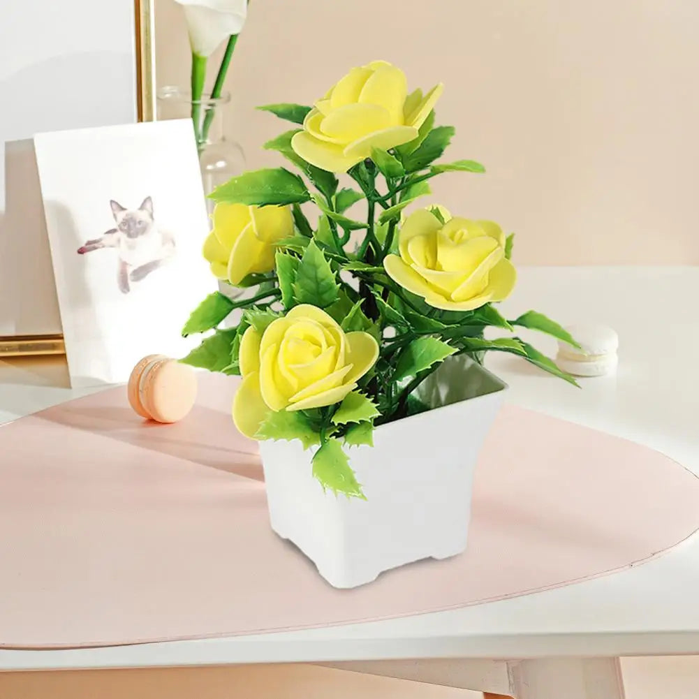Simulated Potted Plant Vibrant Artificial Rose Bonsai Fake Plant Home Decor Realistic Simulated Flowers for Room Ornament