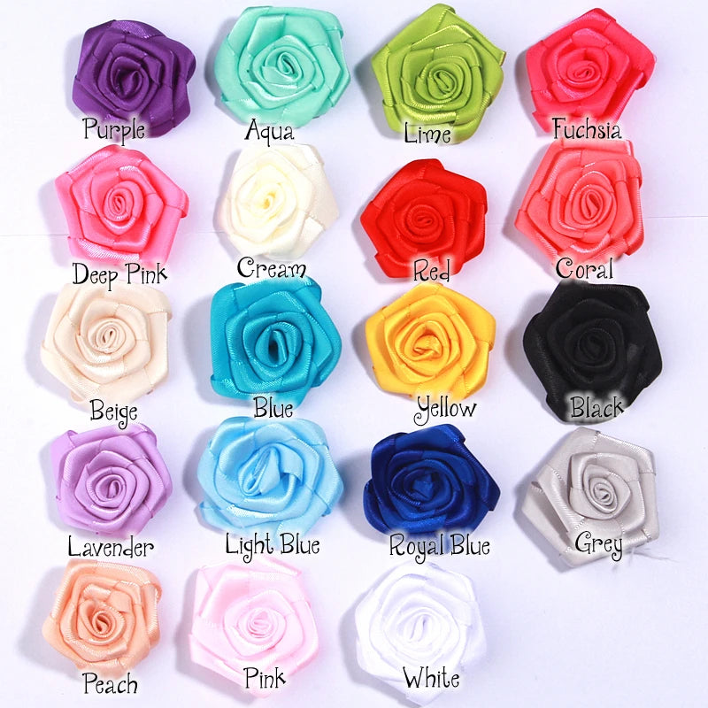 10Pcs 1.5" Handmade Organza Satin Fabric Artificial Rose Flower For Wedding Dress Brooch Decor Headwear Accessories Boutique