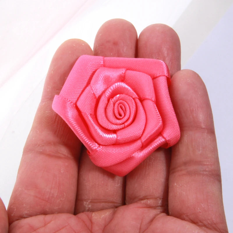 10Pcs 1.5" Handmade Organza Satin Fabric Artificial Rose Flower For Wedding Dress Brooch Decor Headwear Accessories Boutique