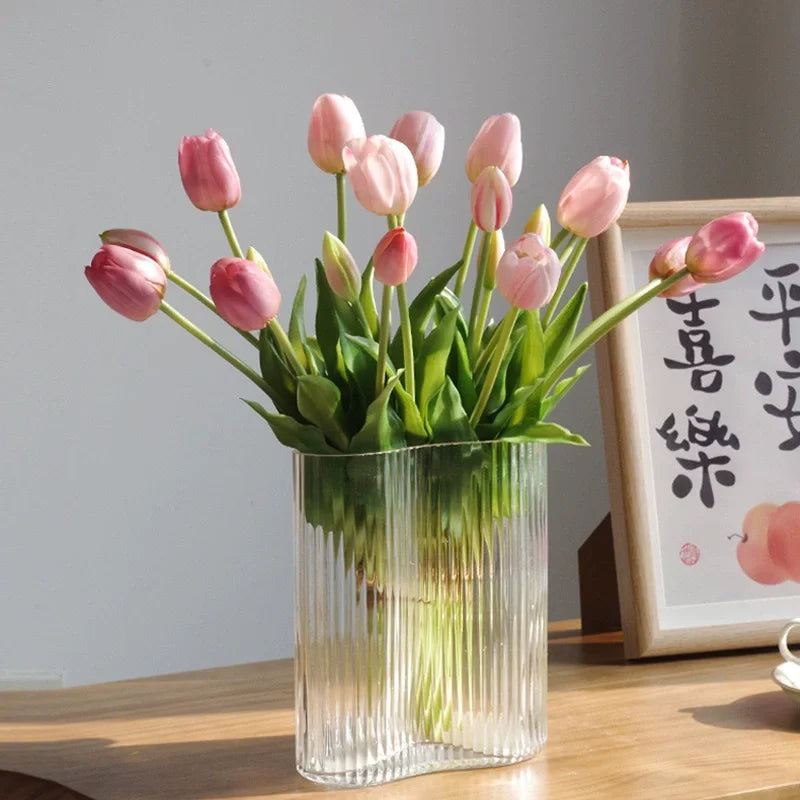 5 Pieces Artificial Tulips 40cm True Touch Fake Plants Home Garden Tabletop Wedding Decoration Simulation 5 Head Tulip Bouquet