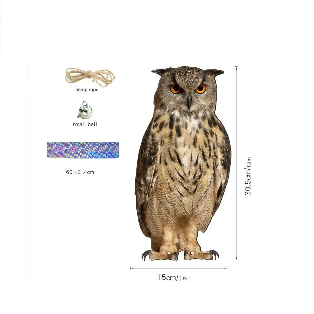 Waterproof Bird Repel Owl Scarecrow Hanging With Bells Fake Bird Scare Device Rectangle Bird Repeller Garden Decoration