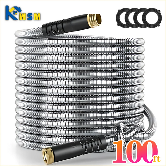 100ft Stainless Steel Garden Hose Metal Water Hose Patio Outdoor RV Car Wash Hose Watering Gun Hose Gardening Accessories