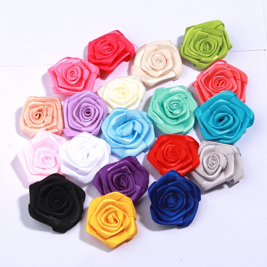 10Pcs 1.5" Handmade Organza Satin Fabric Artificial Rose Flower For Wedding Dress Brooch Decor Headwear Accessories Boutique