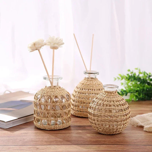 Glasses Rattan Vases,Flower Nordic Style Modern Decorative Vases, Desktop Decor Vase for Home Living Room Decor,Home Decoration