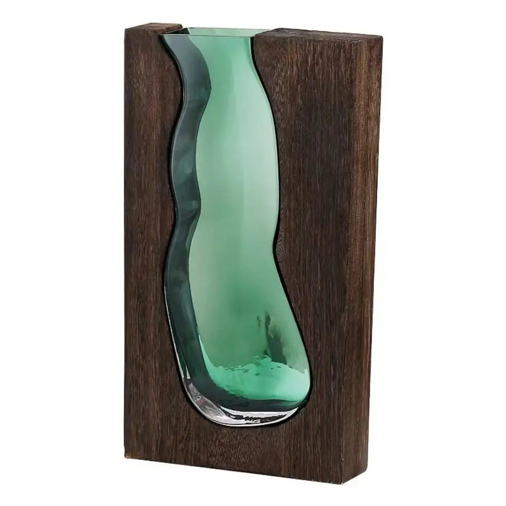 Home Decor Wooden Glass Vase Creative Transparent Hydroponic Flower Holder Exquisite Removable Flower Pot Gift