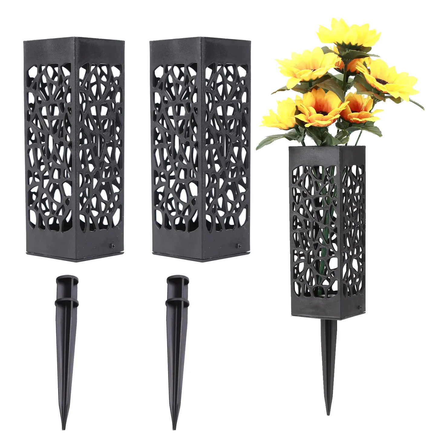 Grave Vase Plastic Stake In Ground Cemetery Grave Fluted Flower Vases Holder with Drainage Hole for Gravestone Decorations