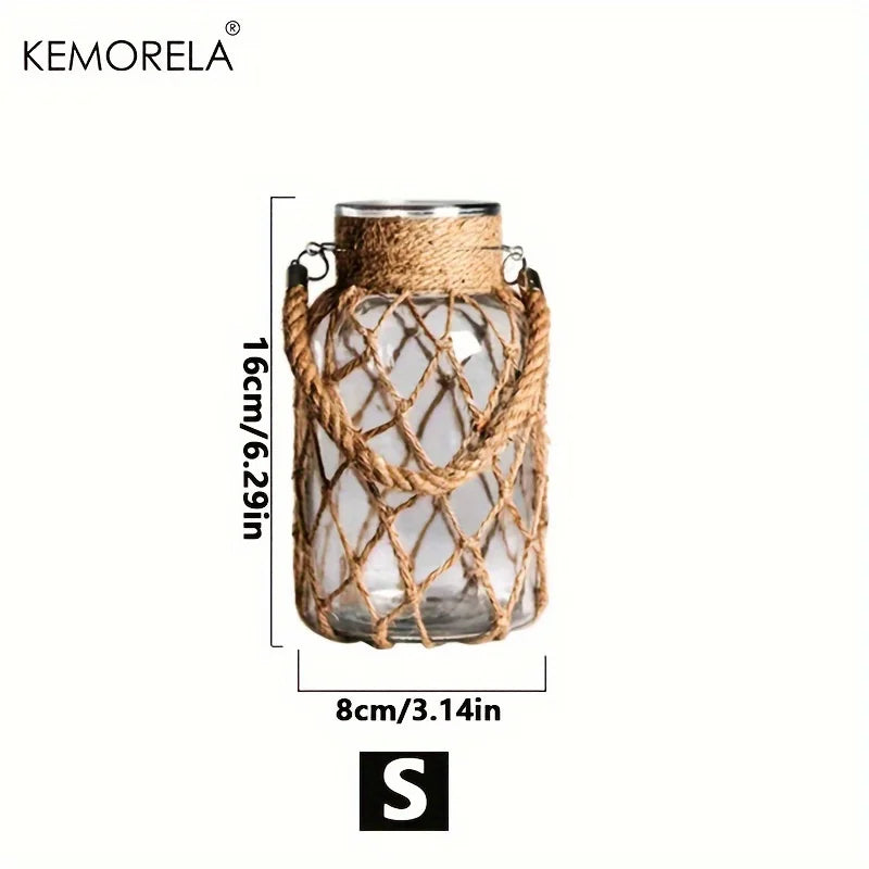 KEMORELA 1/2PCS Hand Woven Hemp Rope Glass Vase Dry Flower Table Decor Glass Vase Nordic Living Room Bedroom BohoHome Decoration