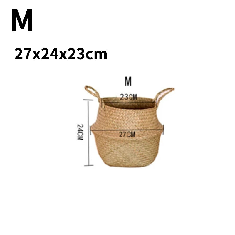 Foldable Wicker Basket Handmade Rattan Flower Pot Seagrass Planter Box Decorative Storage Organizer Home Decor Use Dropshipping