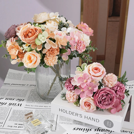 7 Fork Silk Peony Rose Hydrangea Artificial Flower Wedding garden archway Festival Wreath Decoration Floral Arrangement Bonsai