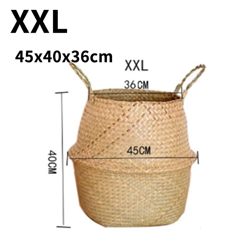 Foldable Wicker Basket Handmade Rattan Flower Pot Seagrass Planter Box Decorative Storage Organizer Home Decor Use Dropshipping