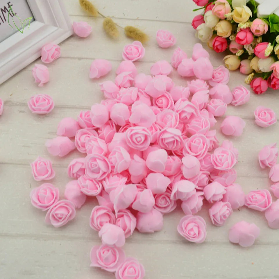100pcs PE Foam Fake Teedy Bear Roee Head Artificial Flowers Cheap Wedding Home Decoration for Scrapbooking Gift Box Diy Wreath