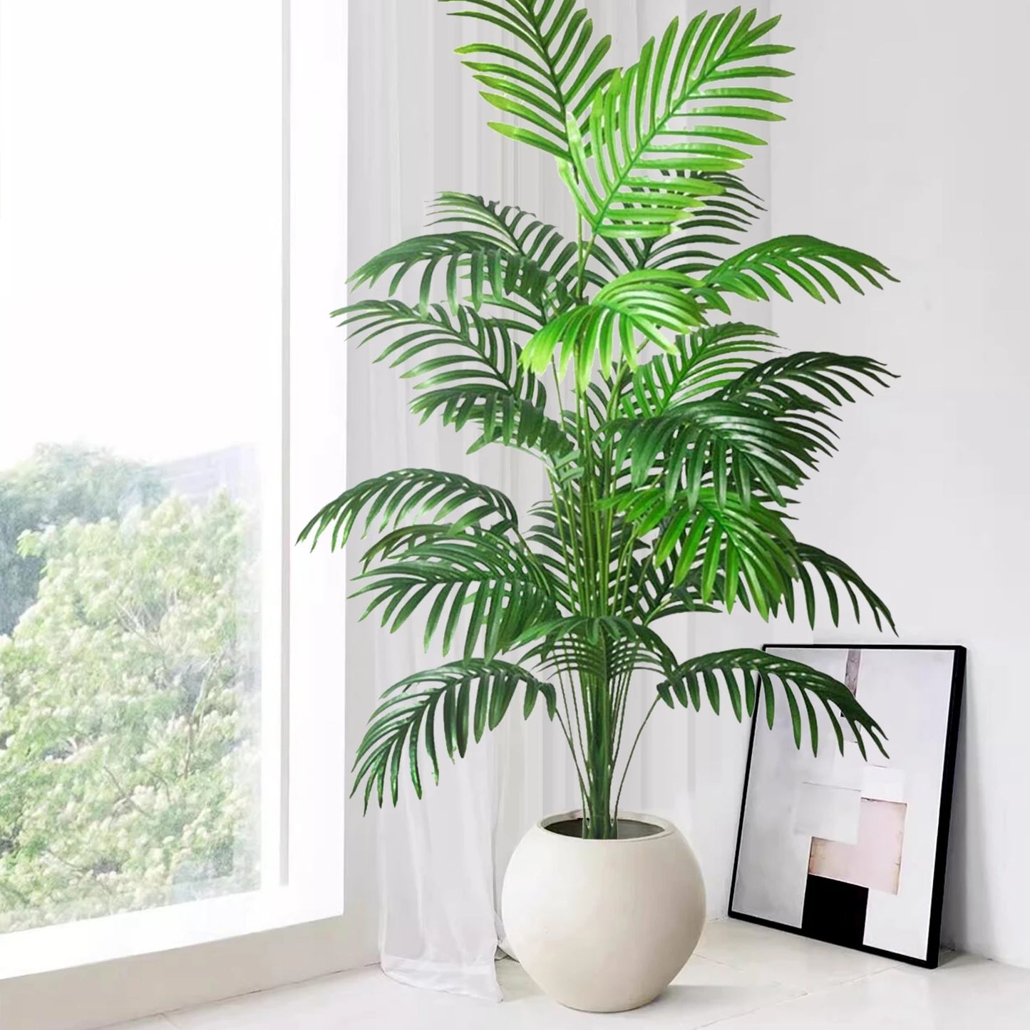 105cm/41.3in Artificial Areca Palm Plant Fake Tropical Leaves Fake Yellow Palm Indoor Home Office Decor