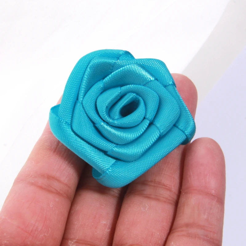 10Pcs 1.5" Handmade Organza Satin Fabric Artificial Rose Flower For Wedding Dress Brooch Decor Headwear Accessories Boutique