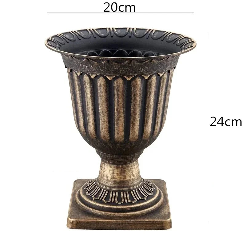 Plastic Distressed Vase Retro Flower Arrangement Roman Column carved copperStyle Wedding Props basin Home Desk White pot Display