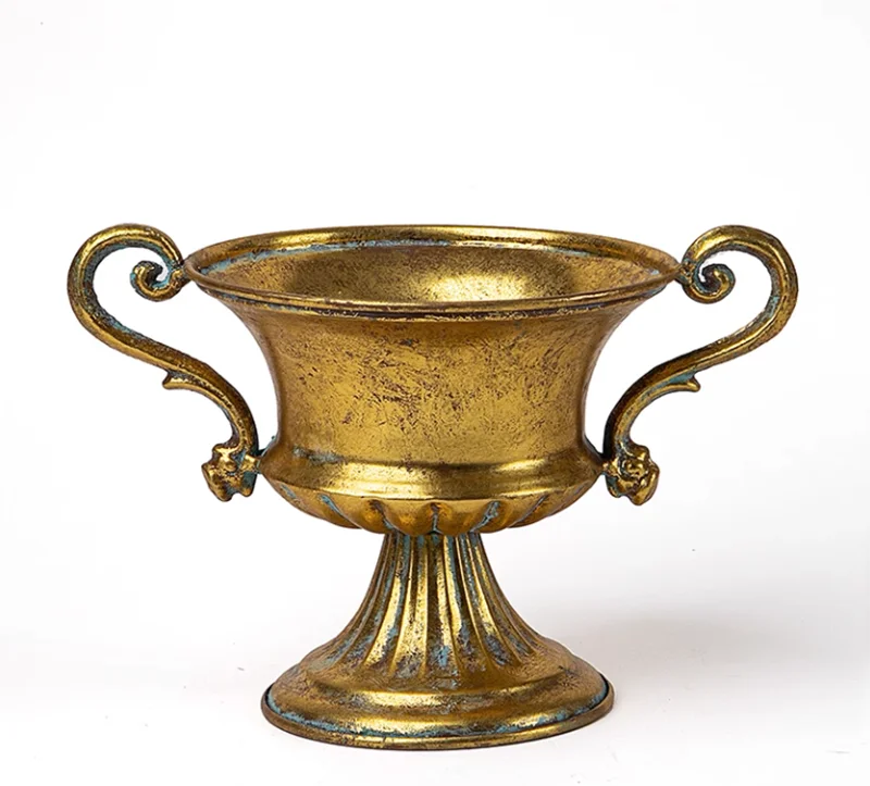European Golden Retro Iron Vase Flower Arrangement Vessel Decoration Home Room Ornaments Wedding Banquet Table Accessories Items