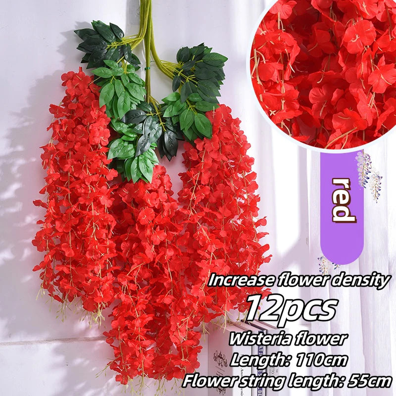12pcs Thick Wisteria Flowers Fake Wisteria Hanging Flowers Artificial Wisteria Flowers Ceiling Flower Plants Exterior Decoration