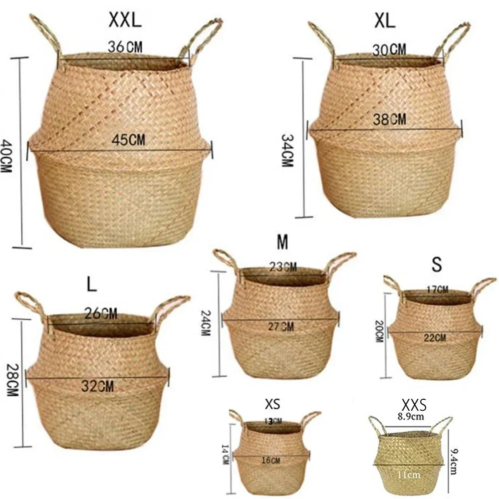 Foldable Wicker Basket Handmade Rattan Flower Pot Seagrass Planter Box Decorative Storage Organizer Home Decor Use Dropshipping