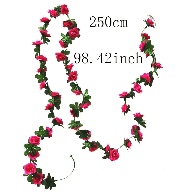 2.5m Rose Artificial Silk For Wedding Garland  Fake Plant Flowers Vine Home Room Wedding Wall Hanging Garden Arch DIY Decoration