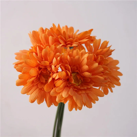 Artificial Flowers Latex Daisy Bouquet Real Touch Simulation Flower Orange Daisies Floral Green Plant Shopping Mall Decoration