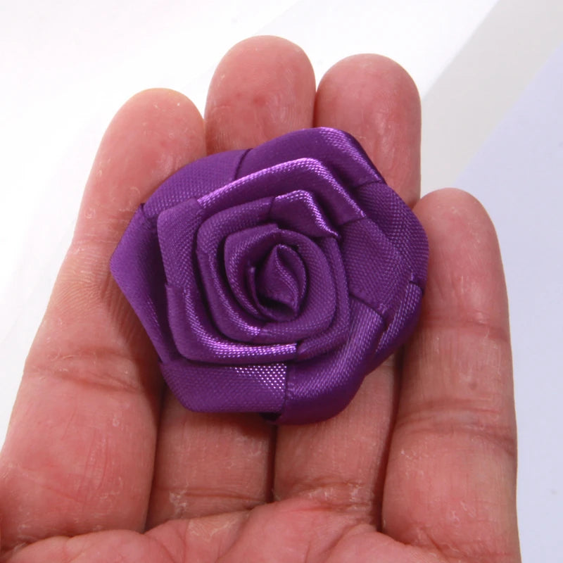 10Pcs 1.5" Handmade Organza Satin Fabric Artificial Rose Flower For Wedding Dress Brooch Decor Headwear Accessories Boutique