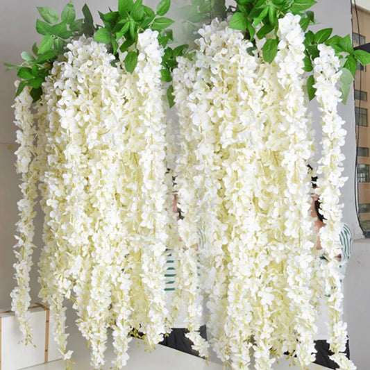 20PCS Artificial Silk Wisteria Flower Fake String Hanging Wisteria Plant Vine Garden Arch Decor Party Wedding Home Decoration
