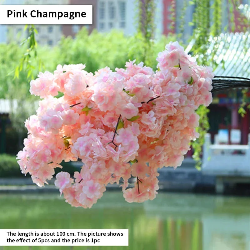 Artificial Cherry Blossom Pink White Cherry Tree Silk Flower Spring Cherry DIY Bonsai Arch Wedding Props Home Decoration