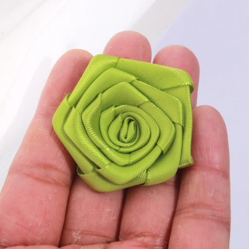 10Pcs 1.5" Handmade Organza Satin Fabric Artificial Rose Flower For Wedding Dress Brooch Decor Headwear Accessories Boutique