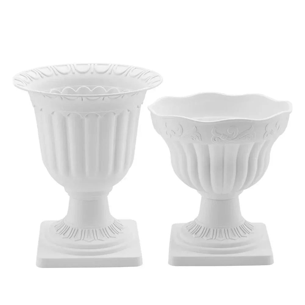 Plastic Distressed Vase Retro Flower Arrangement Roman Column carved copperStyle Wedding Props basin Home Desk White pot Display