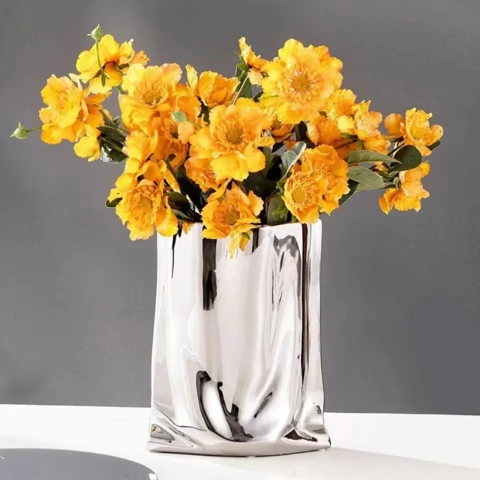 Creative Flower Pots Large Silver Ceramic Flower Cachepot Vase Planters Garden Succulent Plants Potted Modern Home Decoration