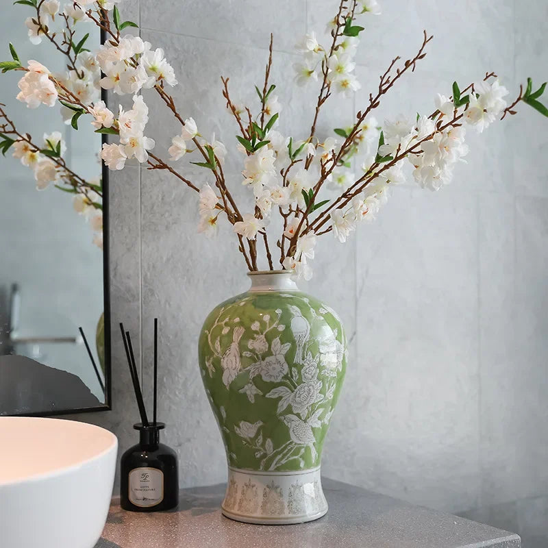 Ceramic vase advanced plum bottle blue and white porcelain living room decoration table light luxury style high-end furnishings
