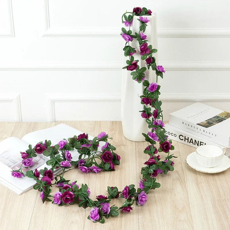 2.5m Rose Artificial Silk For Wedding Garland  Fake Plant Flowers Vine Home Room Wedding Wall Hanging Garden Arch DIY Decoration