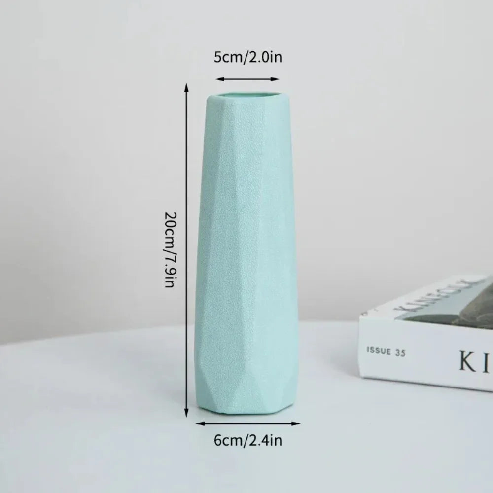 Plastic Flower Vase Fashion Nordic Style Imitation Ceramic Flower Arrangement Diamond Design Modern Flower Pot Living Room