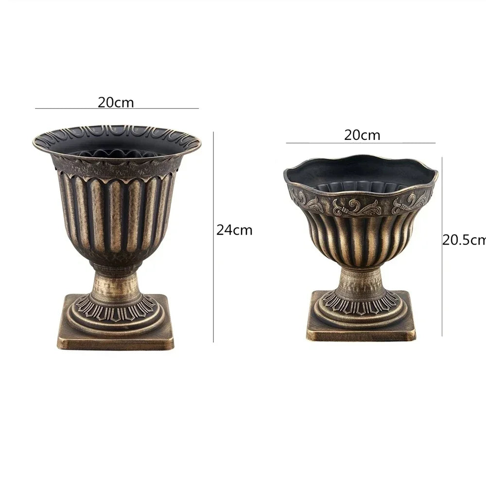 Plastic Distressed Vase Retro Flower Arrangement Roman Column carved copperStyle Wedding Props basin Home Desk White pot Display