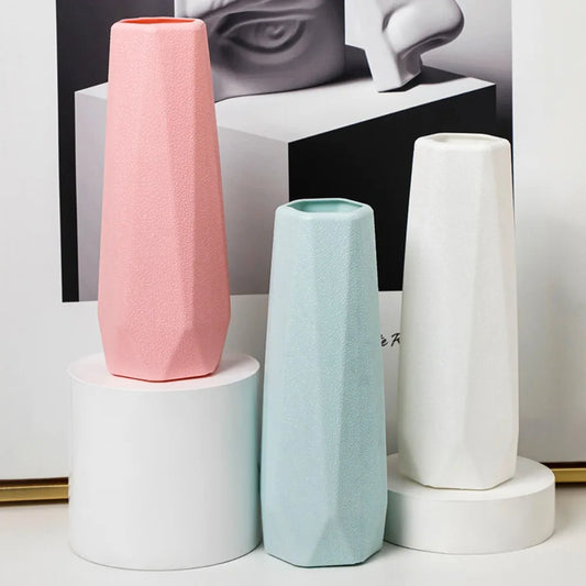 Plastic Flower Vase Fashion Nordic Style Imitation Ceramic Flower Arrangement Diamond Design Modern Flower Pot Living Room