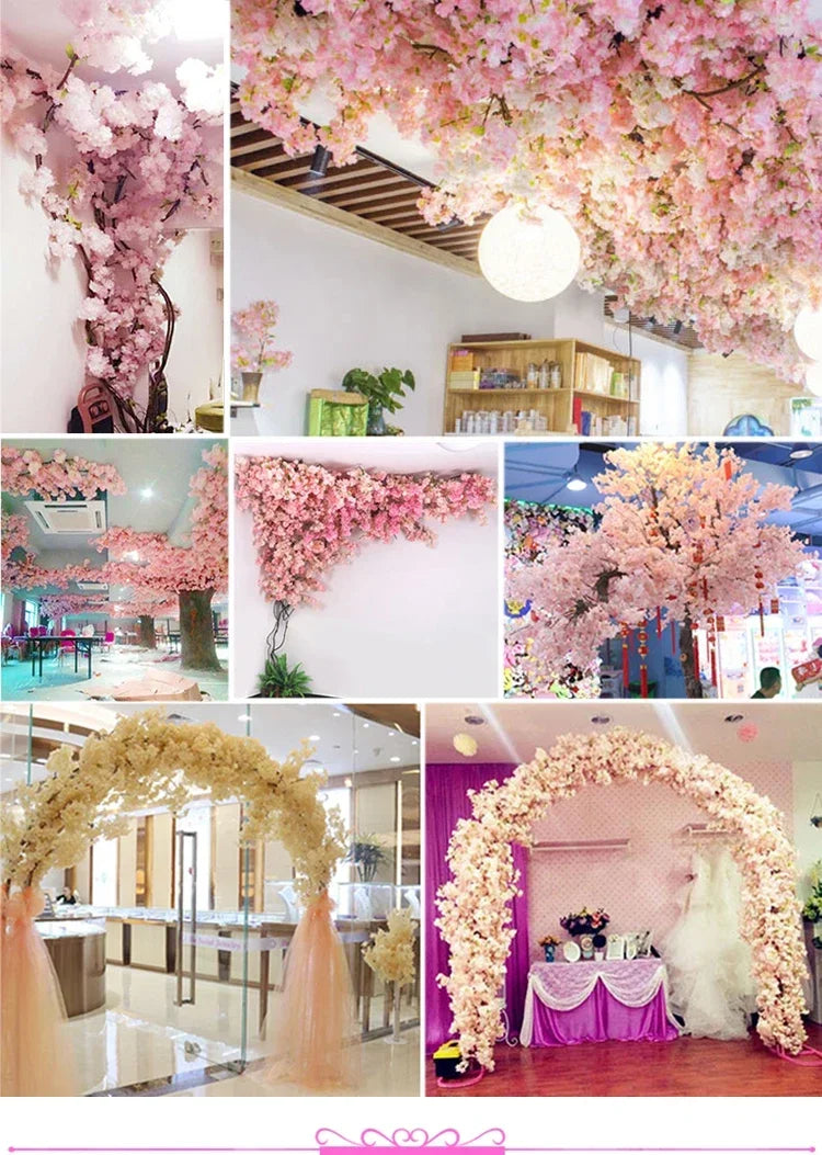 Artificial Cherry Blossom Pink White Cherry Tree Silk Flower Spring Cherry DIY Bonsai Arch Wedding Props Home Decoration