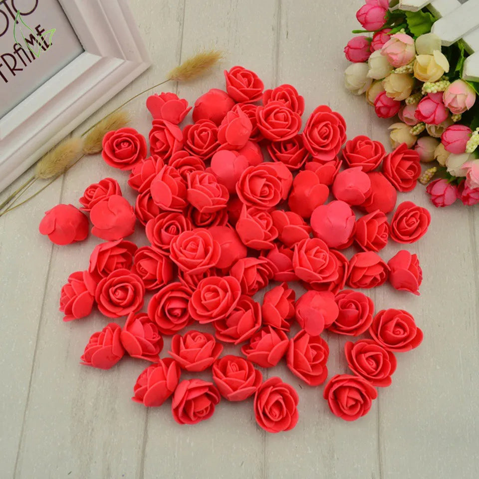 100pcs PE Foam Fake Teedy Bear Roee Head Artificial Flowers Cheap Wedding Home Decoration for Scrapbooking Gift Box Diy Wreath