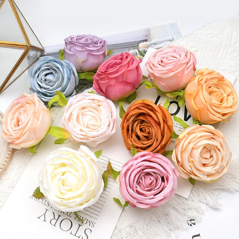 100pcs/7cm White Lily Artificial Silk Flower Heads DIY Wedding Decoration Party Wreath Scrapbooking Craft Fake Flowers