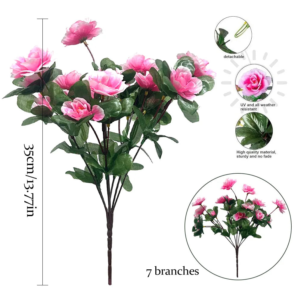 Outdoor Fall Artificial Red Azalea High Quality Flowers Bushes UV Resistant Decor Fake Flowers Home Decorations Small For Garden